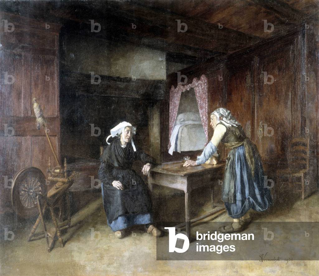 Two Breton women in a house. 1901 painting preserved at the Museum of Dinan.