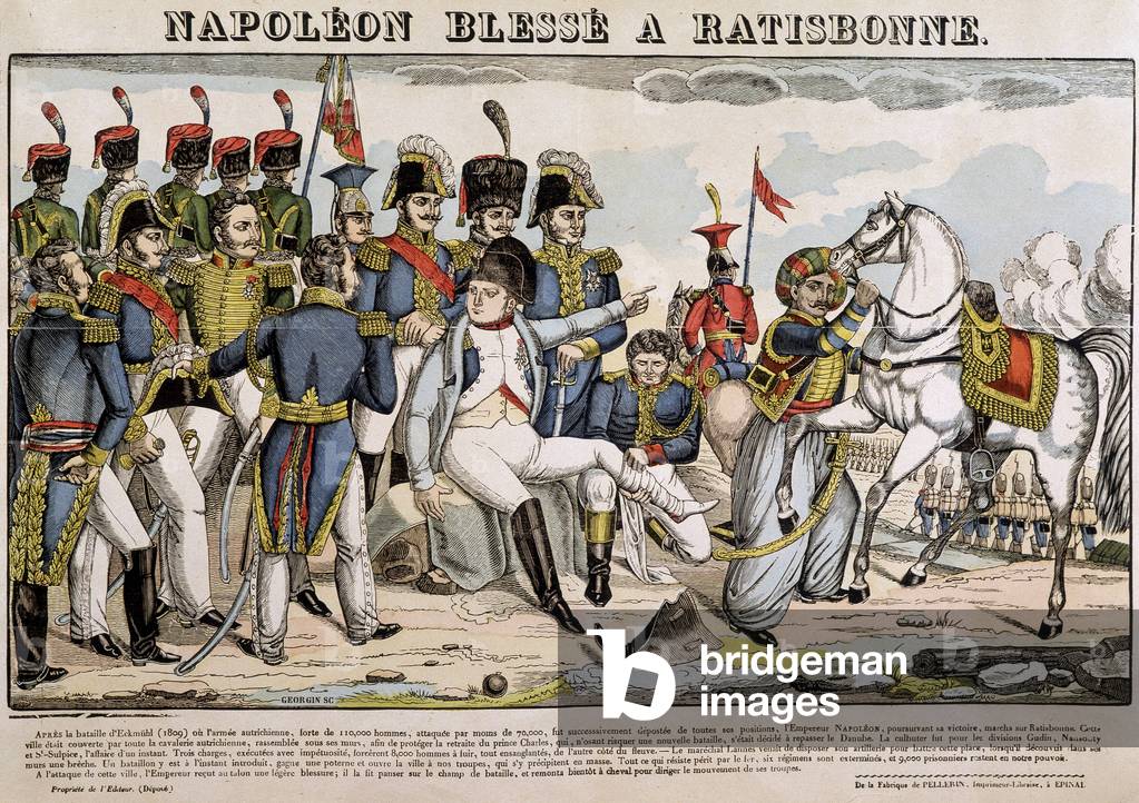 Napoleon wounded in Regensburg, 19th century (Epinal print)