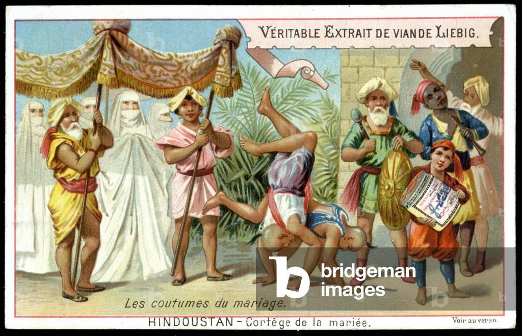 Marriage customs: procession of the bride in Hindustan - chromo. Liebig, v. 1895