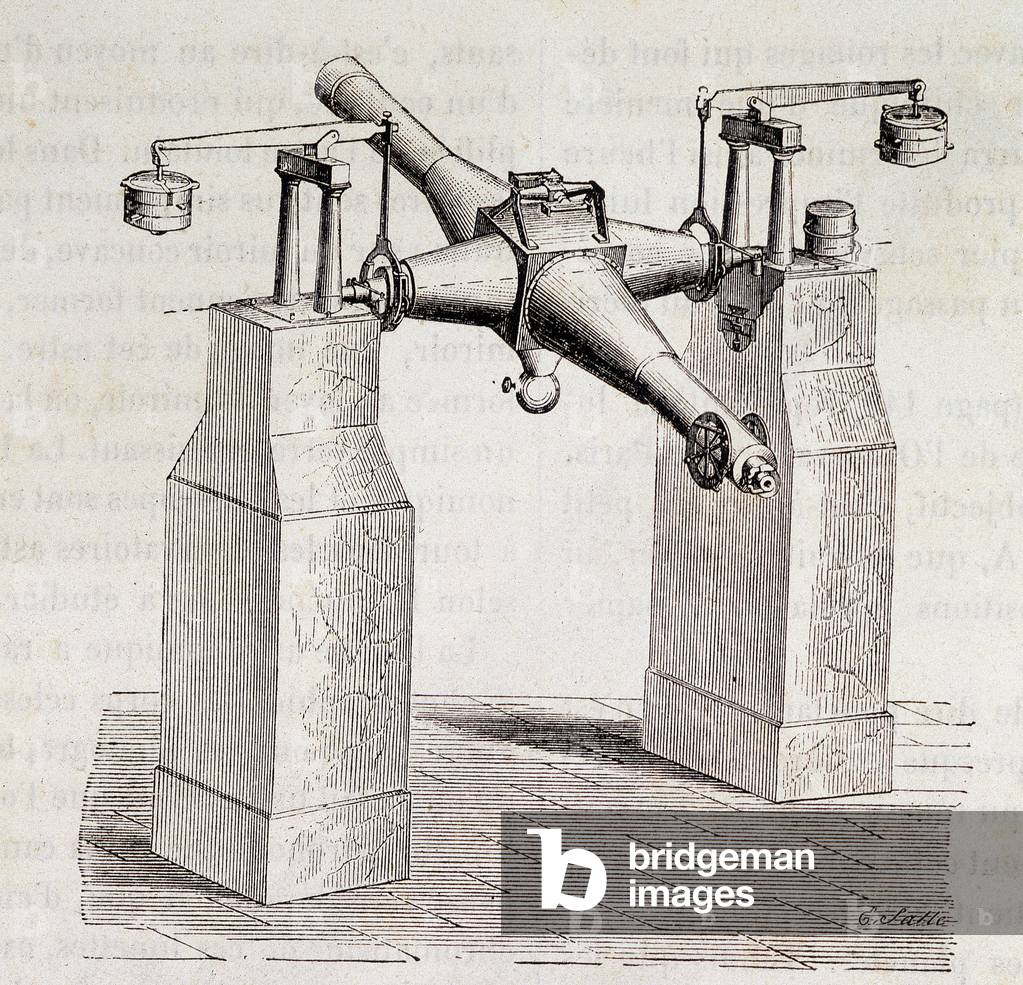 Meridian bezel of the Paris Observatory - in “” Wonders of Science”” by Figuier, 19th century