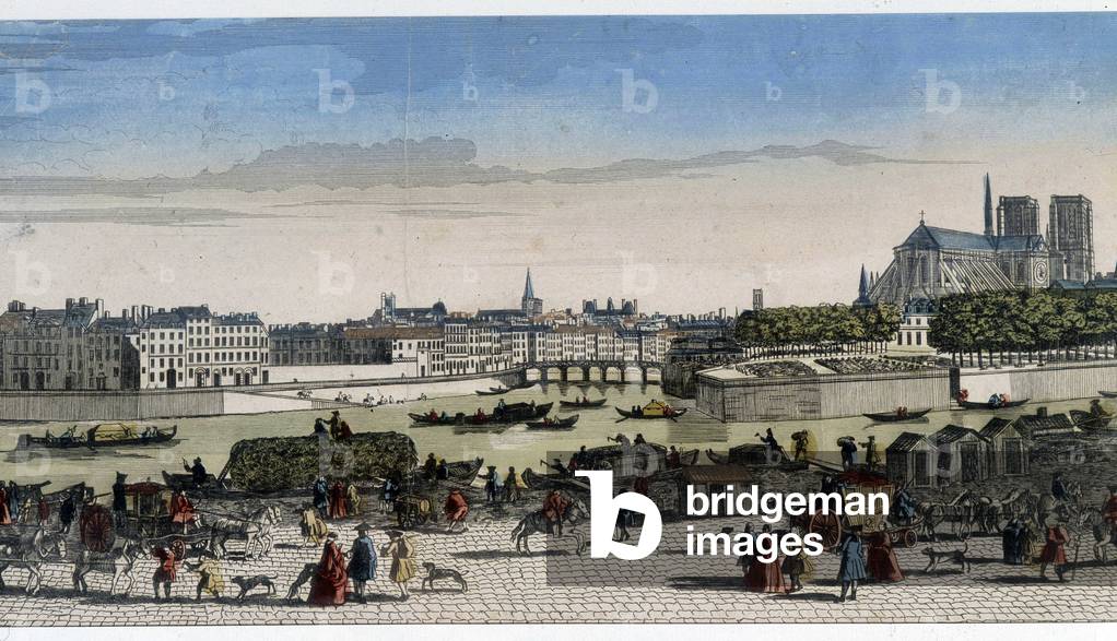 Optical view of Paris: the bridge of the Archeveché, 18th century, city of Paris