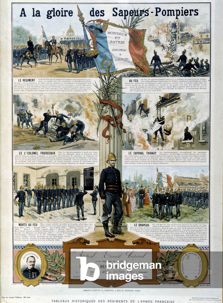 Firefighters: To the glory of the Sapeurs - in “” Historical paintings of the regiments of the French army”” circa 1890