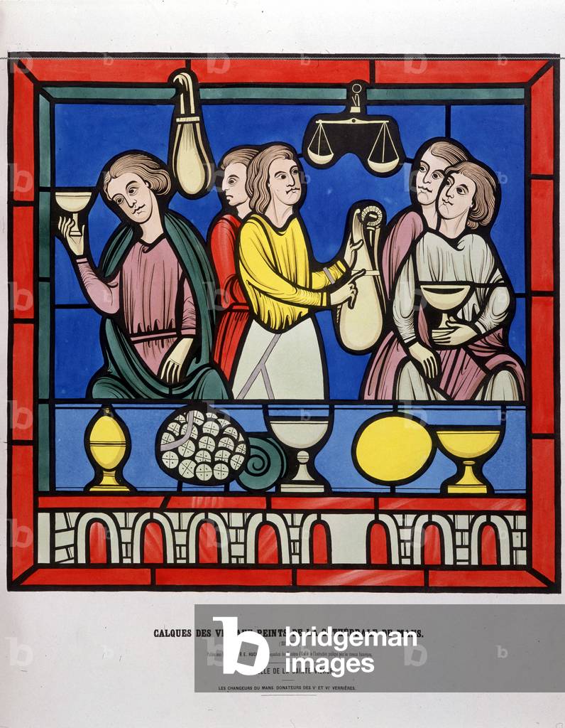 Les changeurs du Mans - Painted stained glass from the Cathedrale du Mans, 13th century (idem 05301)