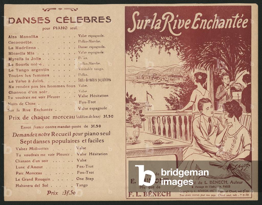 Back cover illustration from the music score of the song 'Nuits de Chine', 'Sur la Rive Enchantee', 1923 (colour litho)