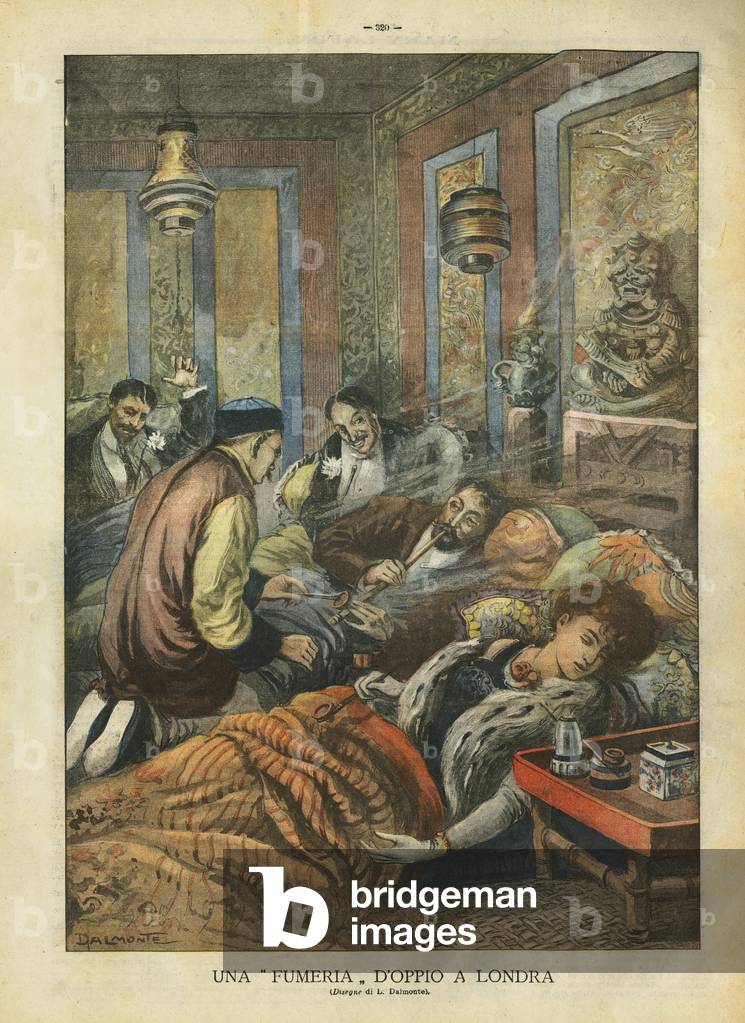 An Opium Den in London, from 'La Tribuna Illustrata', 16 May 1909 (colour litho)