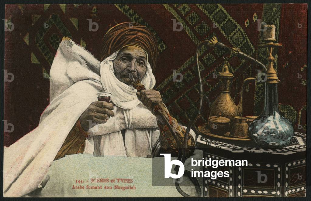 Postcard depicting an hashish smoker, Egypt, early 20th century (coloured photo)