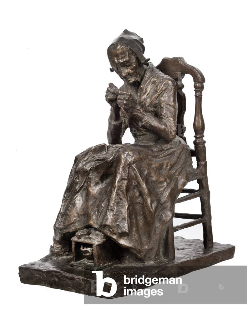 Old Woman Mending her Linen (bronze)
