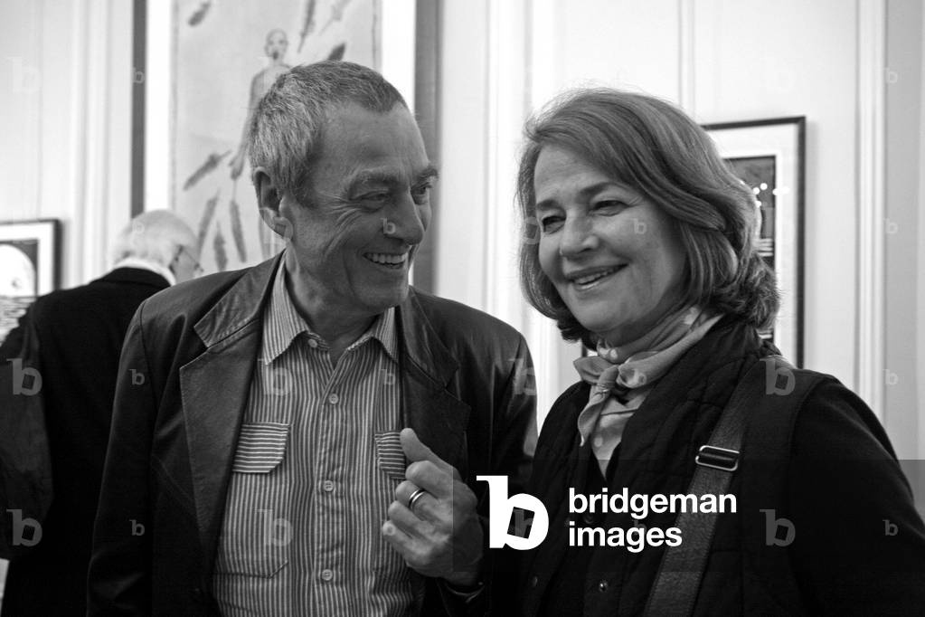 Mark Brusse, Dutch painter and sculptor, Charlotte Rampling, French actress. Opening of the Mark Brusse exhibition. Custodia Foundation in Paris on 14 January 2009.