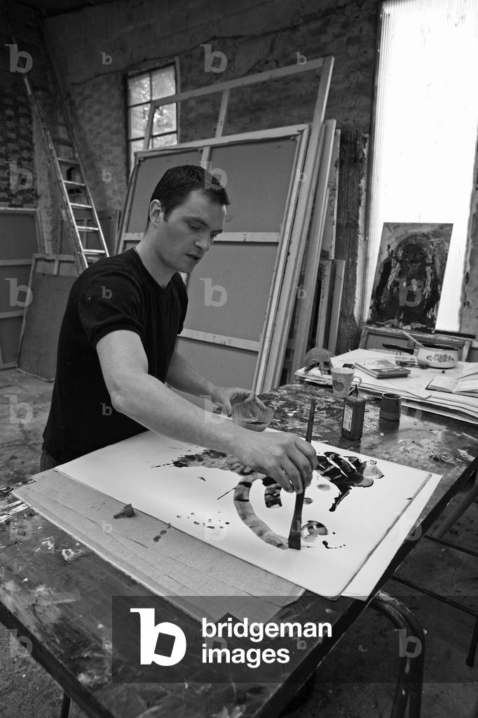 Portrait of Raynald Driez, French painter, in his studio of Ris Orangis on June 13, 2008.
