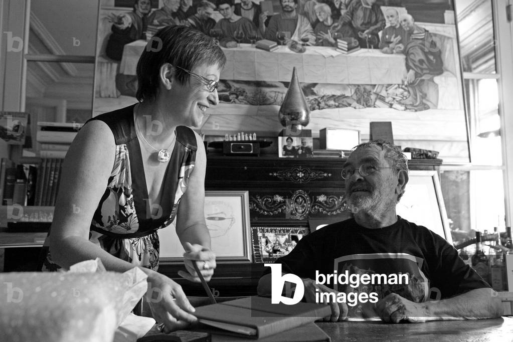 Patricia Dupuy, French editor, Fernando Arrabal, Spanish writer and film director, Transcendant Satrape of the College of Pataphysique. At Fernando Arrabal on August 21, 2009.