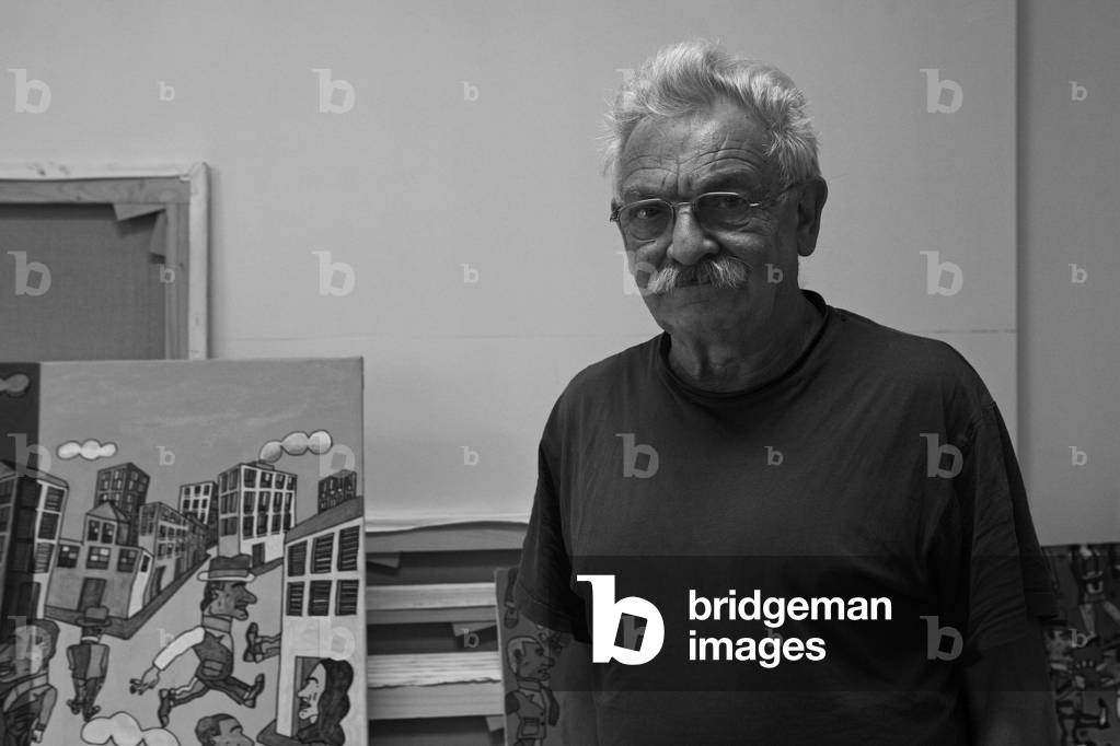 Portrait of Antonio Segui, painter, in his Arcueil workshop in 2008.