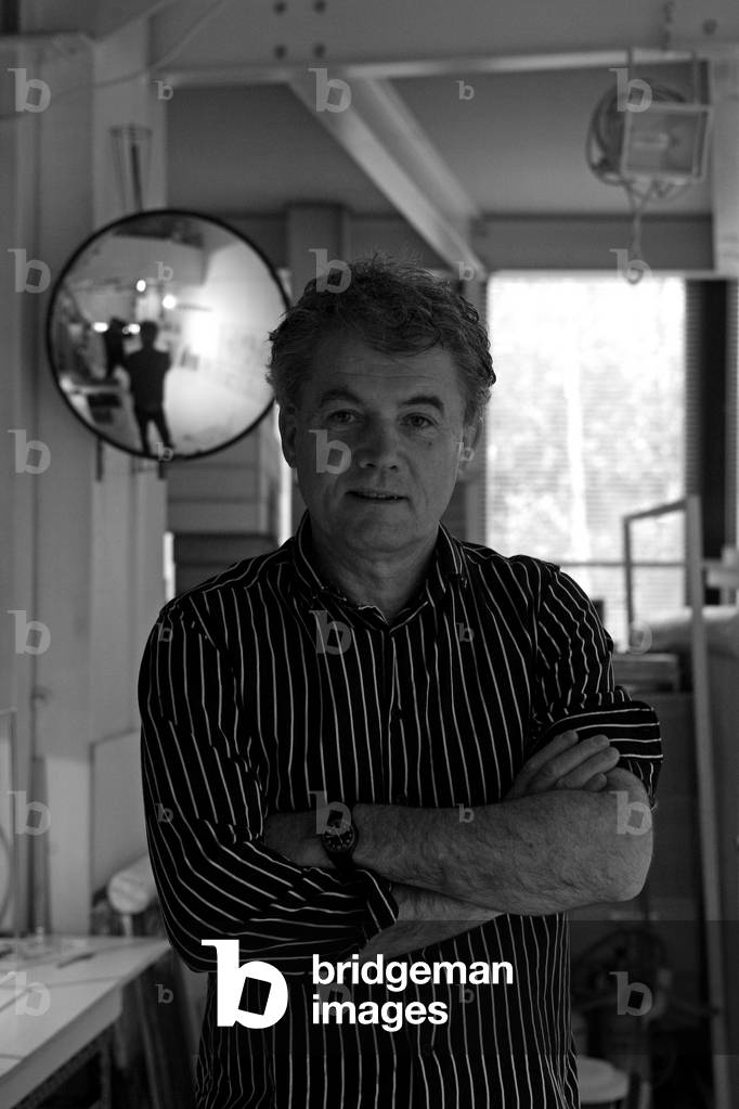 Portrait of Bernard Moninot, French artist, in his studio of the Pre Saint Gervais in 2008.