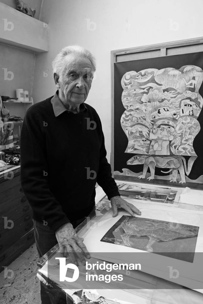 Jean Clerte, French painter, in his studio in Paris on February 22, 2018.