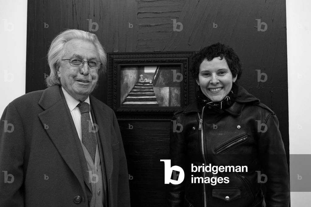 Paul Lombard, lawyer at the Paris Bar, and Raphaelle Ricol, French painter. Opening of the Raphaelle Ricol exhibition in the Trafic gallery in Paris on November 22, 2008.