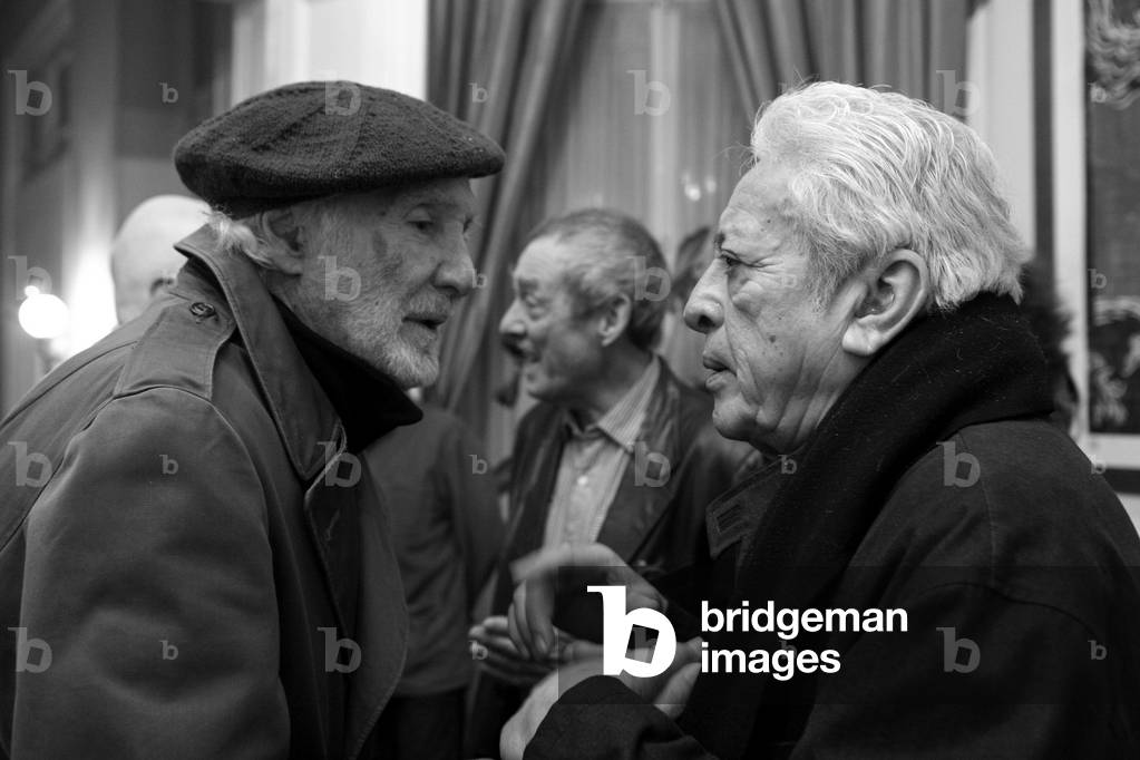 Francois Arnal, French artist, Mark Brusse, Dutch painter and sculptor, Alberto Guzman, Peruvian sculptor. Opening of the Mark Brusse exhibition. Custodia Foundation in Paris on 14 January 2009.