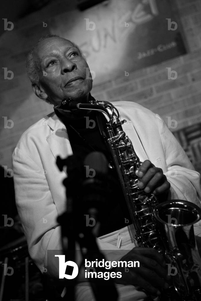 Portrait of Frank Morgan, American alto saxophonist, performing at Sunset in Paris on November 17, 2007.