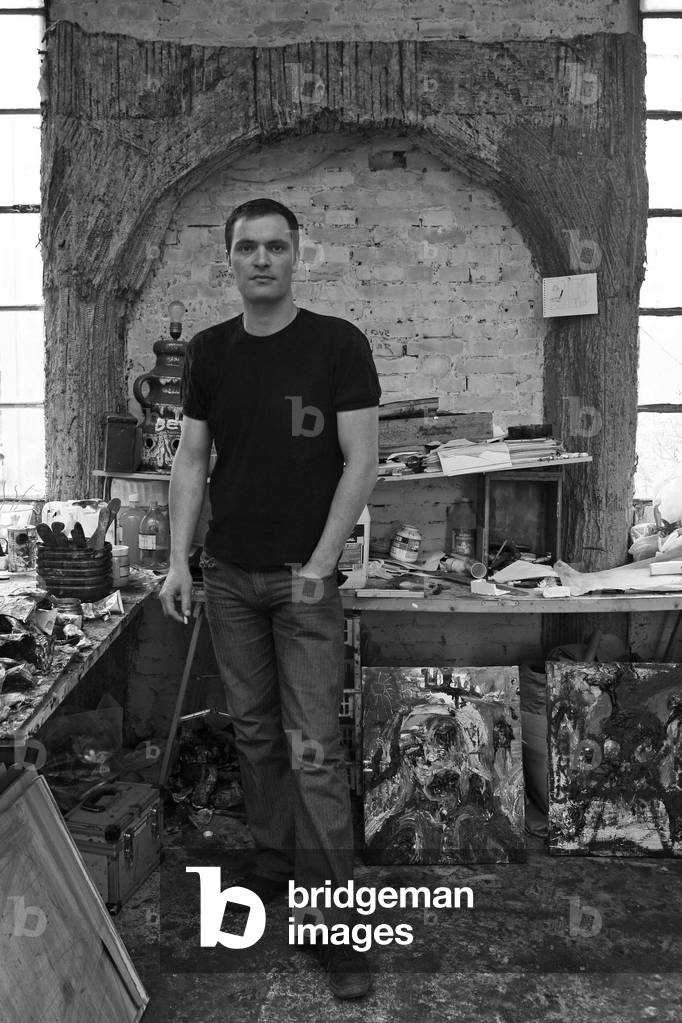 Portrait of Raynald Driez, French painter, in his studio of Ris Orangis on June 13, 2008.