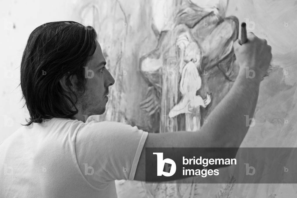 Portrait of Pascal Pillard, French painter, in his workshop in Ymeray in 2007.