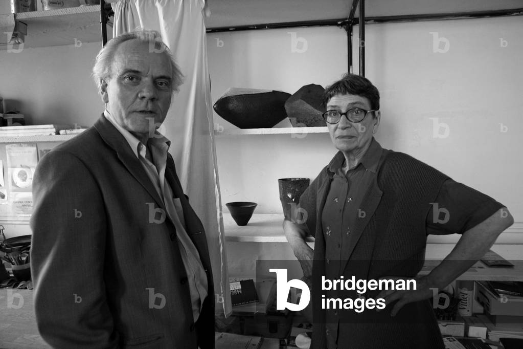 Emmanuel, French artist, and Claire Debril, French ceramist. Claire Debril's workshop in Vincennes in 2008.