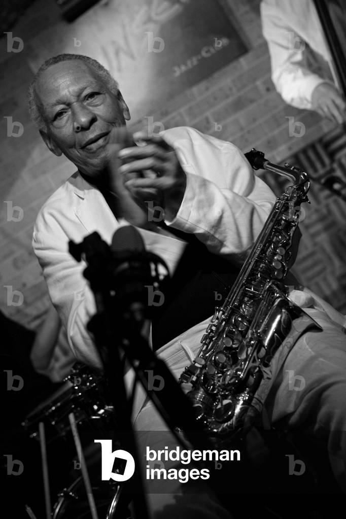 Portrait of Frank Morgan, American alto saxophonist, performing at Sunset in Paris on November 17, 2007.