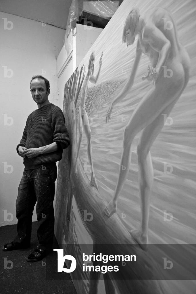 Portrait of Simon Pasieka, German painter, in his studio in Paris in 2008.