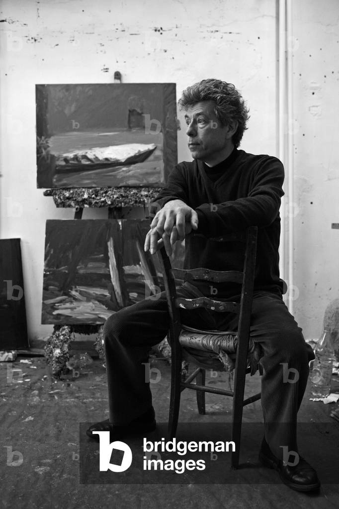 Portrait of Patrice Giorda, French painter, in his workshop in Lyon in 2008.