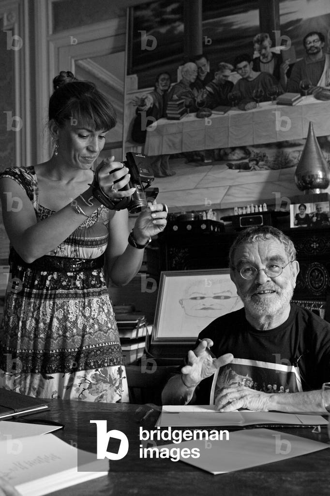 Christele Jacob, French videaste, Fernando Arrabal, Spanish writer and cineaste, Transcendant Satrape of the College of Pataphysique. At Fernando Arrabal on August 21, 2009.