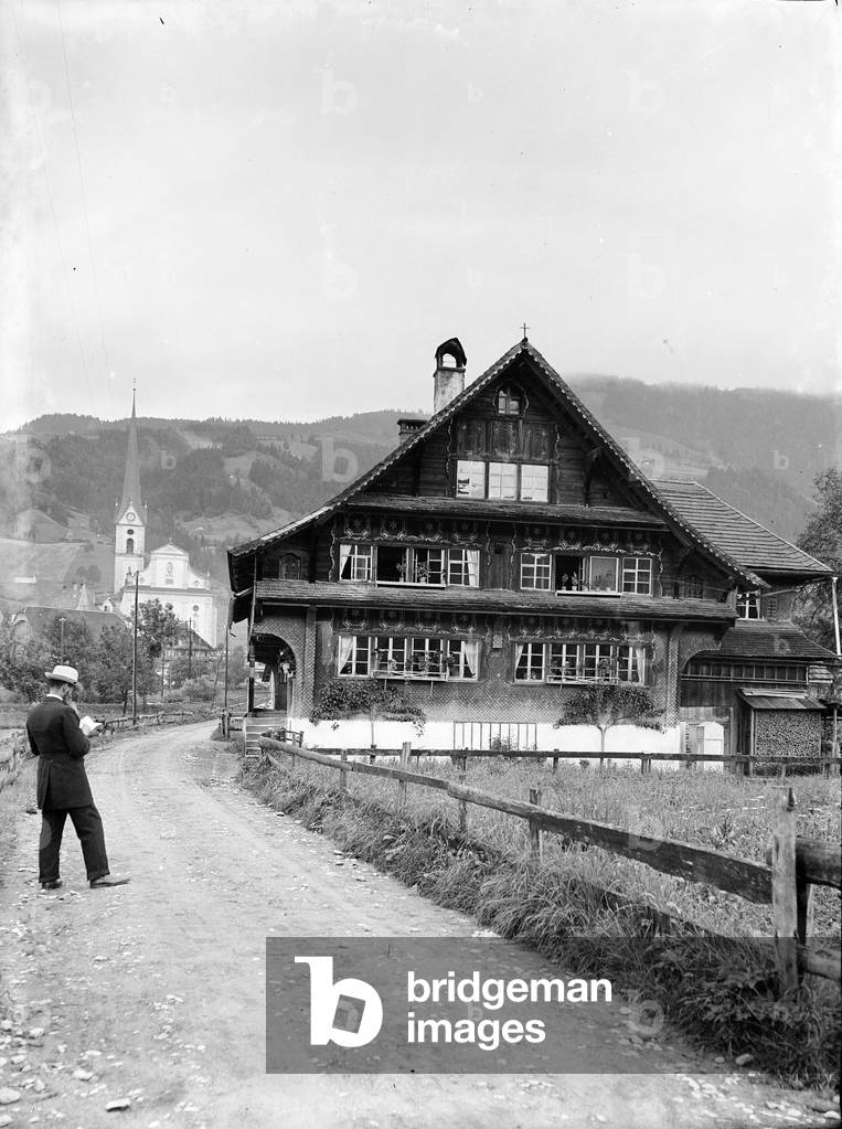 Switzerland, Schuepfheim (Schupfheim): wooden chalet with painted facade, 1895