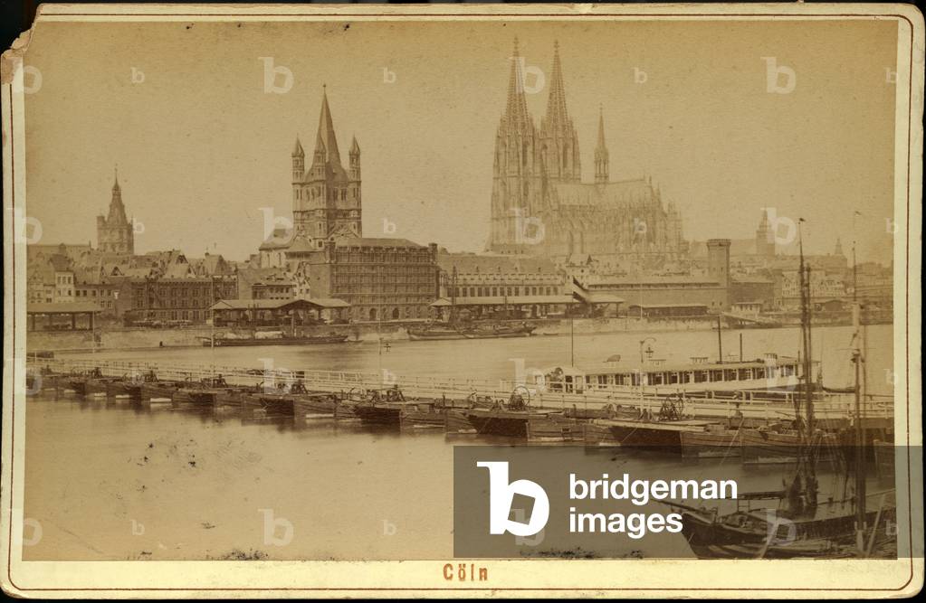 Cologne: Boat bridge over the Rhine, in the cathedrale district, 1885