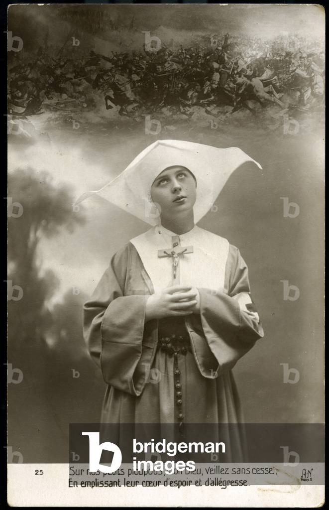 First World War: France, Patriotic Map showing a good sister praying for France, entitled: 'Prayer for France', 1916