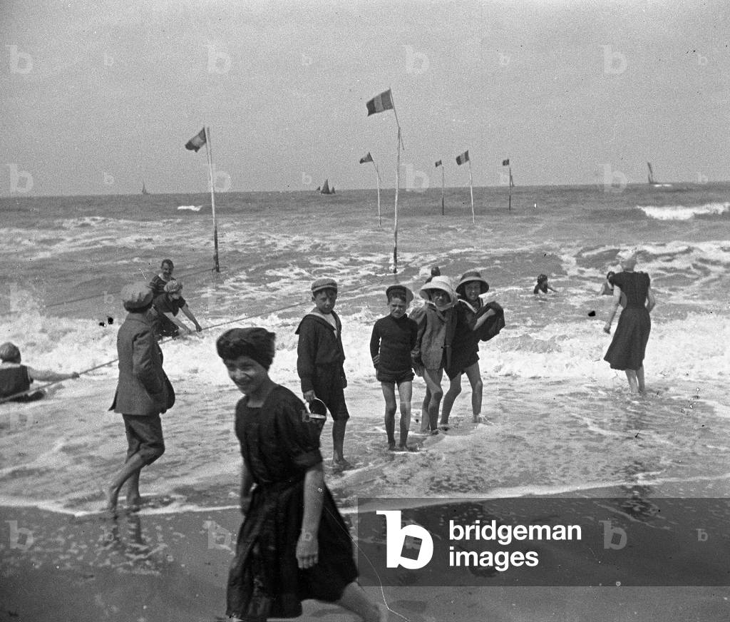 France, Lower Normandy, Calvados (14), Trouville: The beach, bathing, 1900