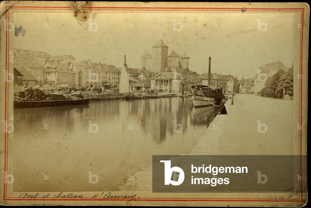 France, Rhone-Alpes, Haute-Savoie (74), Annecy: The port with boats and goods on the pier, 1875