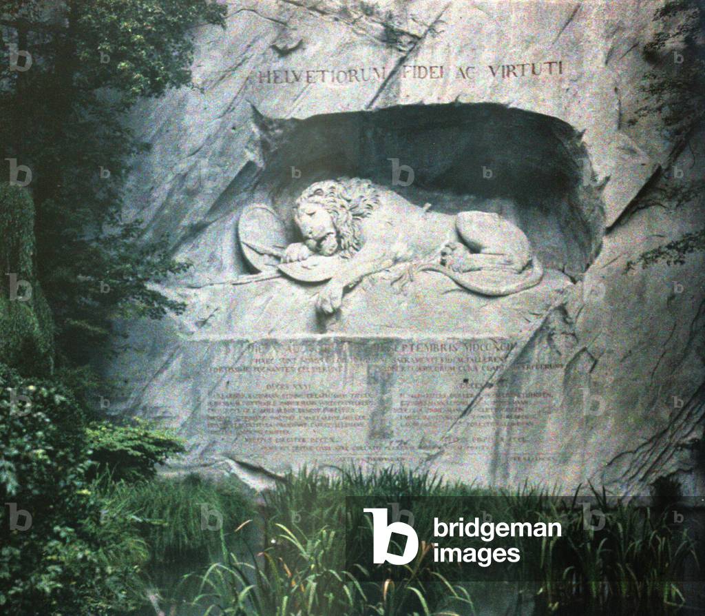 Autochrome anonymous - Picturesque Switzerland: The famous lion of Lucerne, Lucerne, Switzerland, 1935