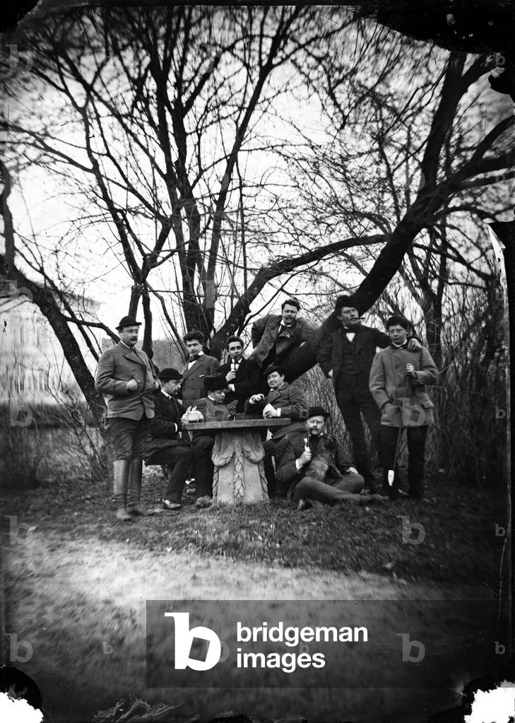 Germany: Mr Nau's trip, group portrait, men play cards while smoking pipe, 1865