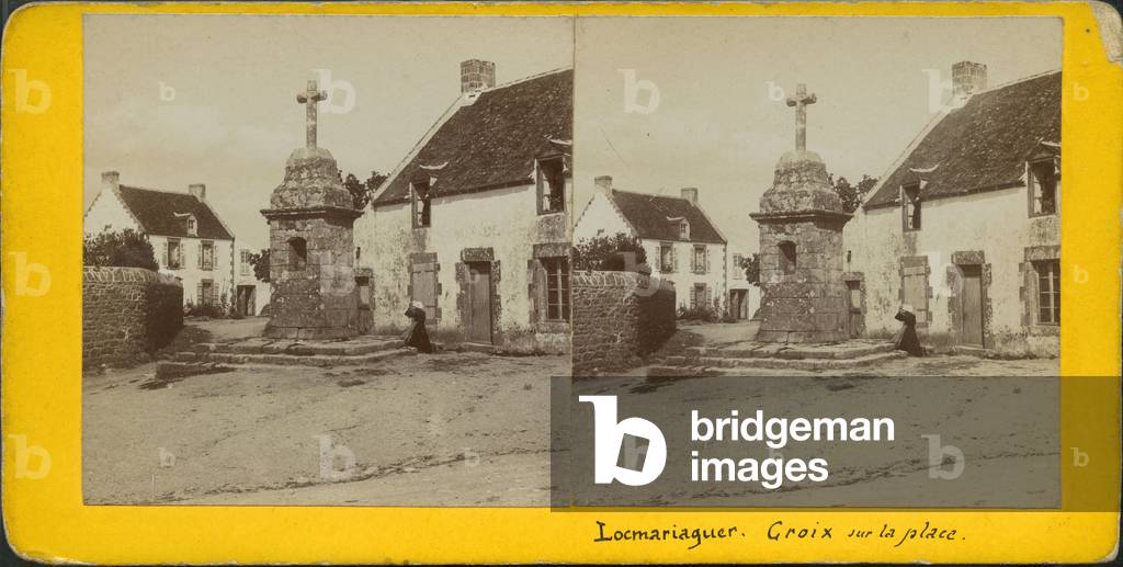 France, Brittany, Morbihan (56), Locmariaquer: Cross on the Place de Locmariaquer, 1890