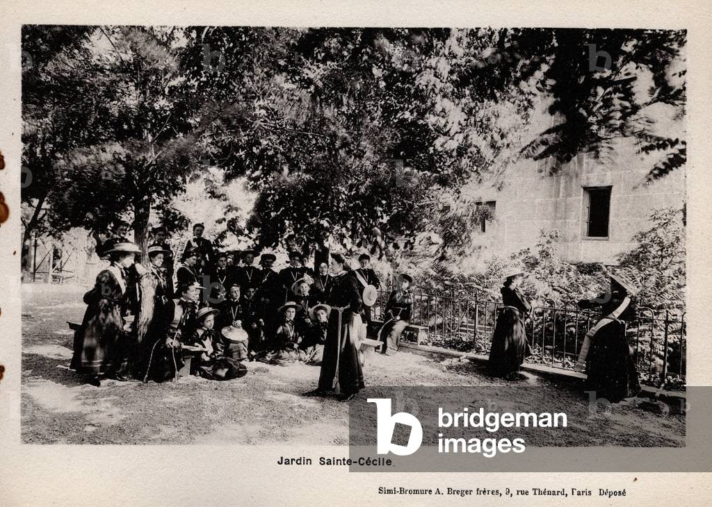 Constantinople, Turkey, Boarding School Notre Dame de Zion: the Court of Saint Cecile, young girls practice singing in choir, 1890 - Lycee Notre-Dame de Sion