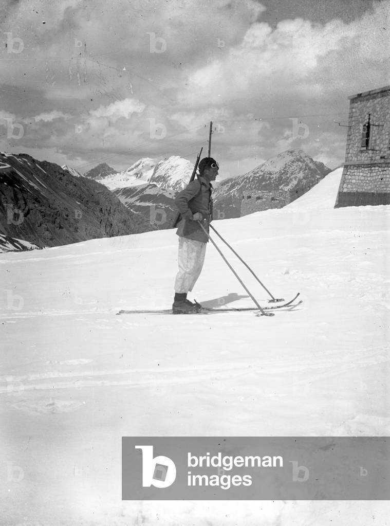 France, Rhone-Alpes: A biathlon skier in a mountain landscape, 1925