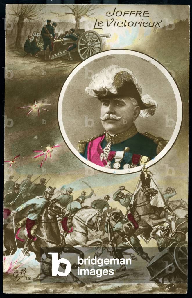 First World War: France, Patriotic Map showing a portrait of Joffre entitled: 'JOffers the Victorious', 1915