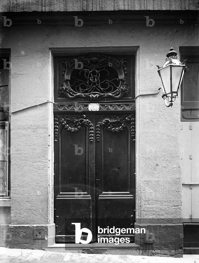 France, Rhone-Alpes, Rhone (69), Lyon: district of Feuillants, 18th gate and forged iron grid with letters, 1907