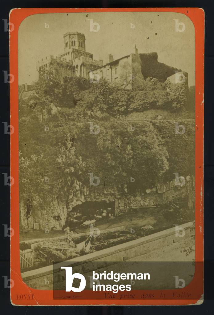 France, Auvergne, Puy-de-Dome (63), Royat: the church of Saint Leger from the valley, 1865