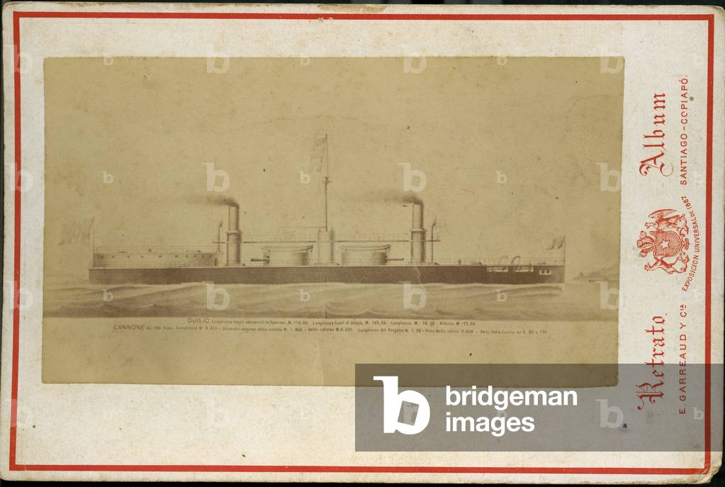 Photo of a drawing depicting an Italian warship ' The Duilio', by a Chilean photographer, 1870