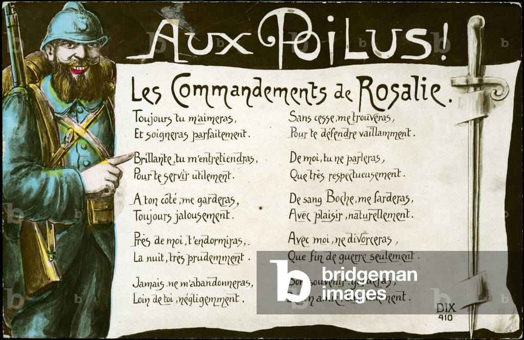 First World War: France, The Commandments of Rosalie, name given to the baionette, 1916