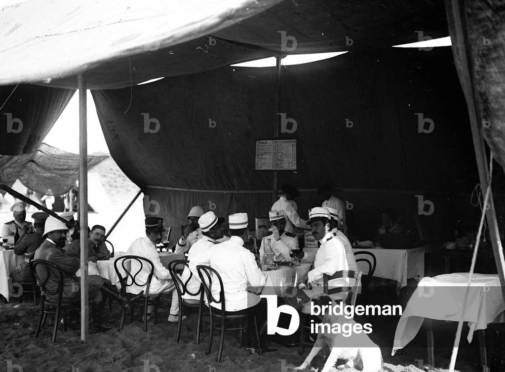 Greece, Chania, CR: Crete's military campaign, international shooting competition, officers alternate under the official tent, 1908