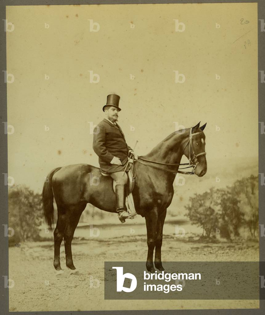 France, Ile-de-France, Paris (75): An equestrian photo of a man in a top hat, 1865