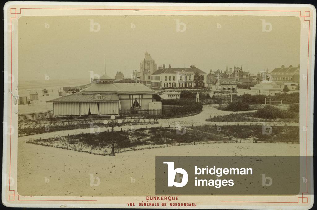 France, Nord-Pas-de-Calais, Nord (59), Dunkirk: General view of the Roesendael district, 1875 - large establishment of the baths of Cap Nord Bardou cafe restaurant, office of the baths of Cap d'Or, office of the costumes, bathing suit of the kursaal