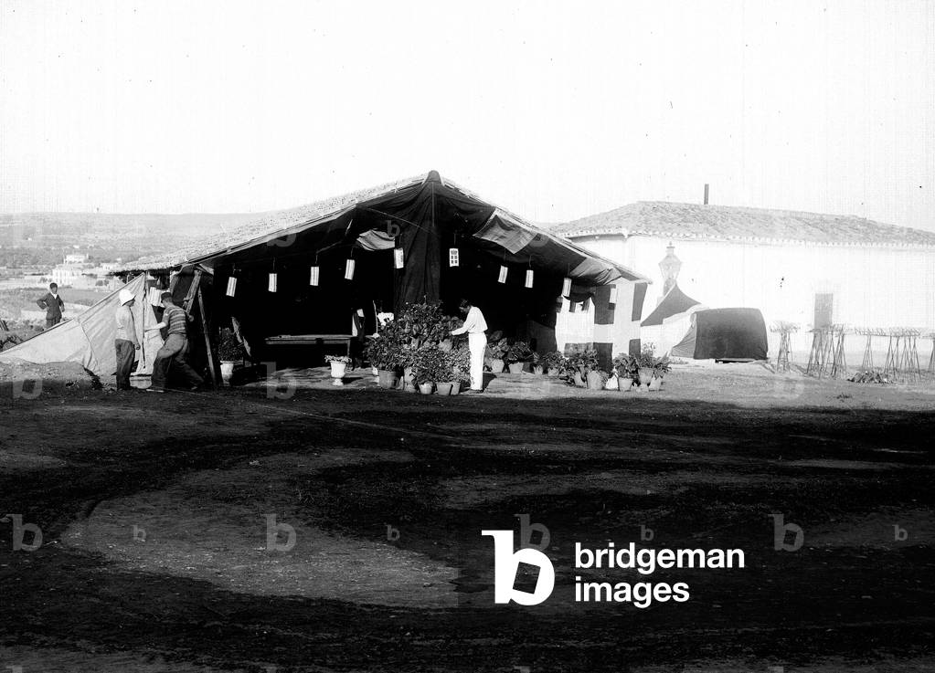 Greece, La Chania, Crete: preparation of the celebration of the French national festival, the garden of the Balmelle buffet, 1906