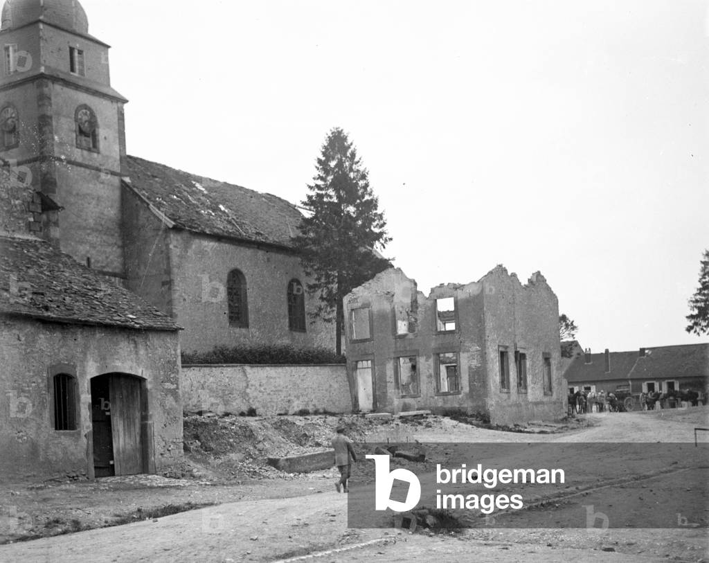 France, Lorraine, Meurthe-et-Moselle (54), Domjevin: The ruins of the school and the church, 1916