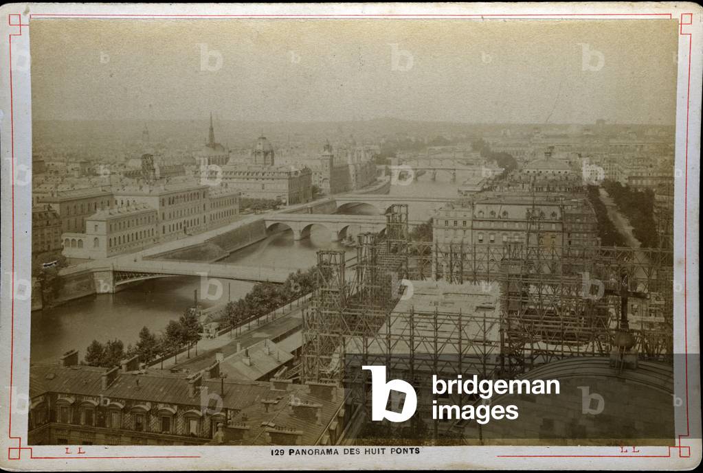 France, Ile-de-France, Paris (75): panorama of the eight bridges, 1873