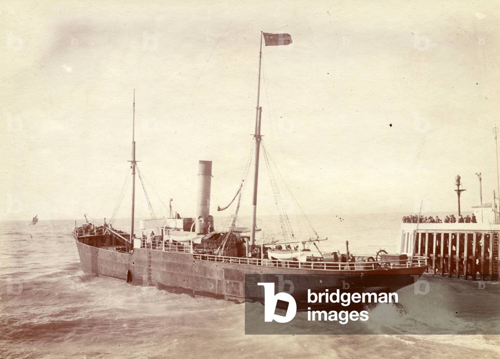 Le Treport, Seine Maritime (76): A freighter leaves port, 1890