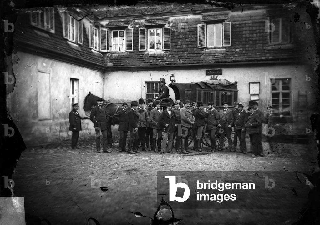 Germany, Stuttgart: Hohenheim district, a 'kon wurst post' diligence, a post relay, 1860